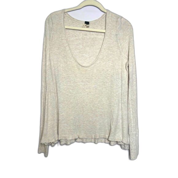 We The Free Free people Shirt Small Oatmeal White Cream Waffle Knit Scoop Neck - Picture 1 of 4